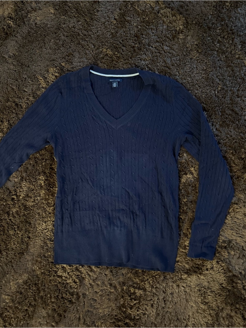 Tommy Hilfiger Navy V-Neck Cable Knit Sweater